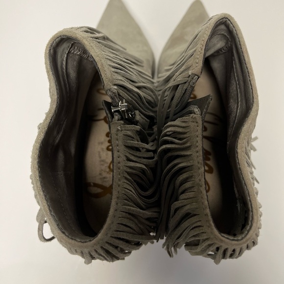 Sam Edelman Kandice Fringe Ankle Boots Dove Gray Suede Womans Size 8.5 Side Zip - Picture 7 of 13